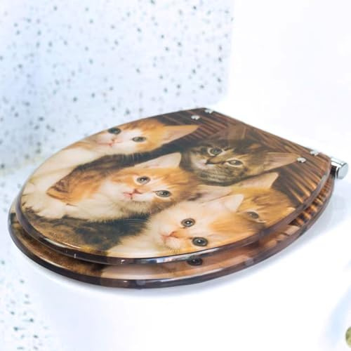 Serenitison Toilettensitz mit 3D Katzenmuster,Toilettensitz aus Harz,WC Deckel aus Kunstharz,mit Absenkautomatik/Softclose,Verschleißfest,für Zuhause,Gästebad,Studio,Apartment,Hotel(42 * 36CM)