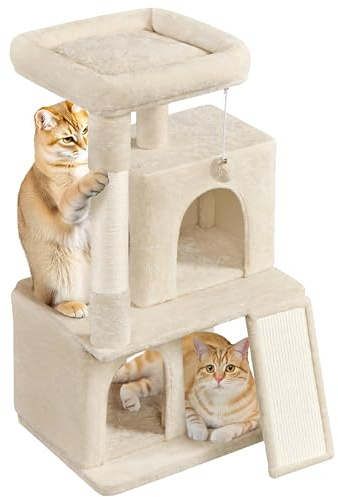 Yaheetech Arbre à Chat 106cm pour Gros Chat 12kg, 60×45×106 cm Beige | Boule à clochette, kit anti-basculement,2 Niches Plateforme Sisal, angles arrondis, adapté pour 1 à 3 chats moyens et grands