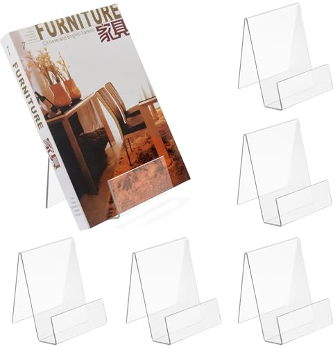 5 Stück Durchsichtige Acryl Buchständer, Kleine Moderne Display-Ständer, Schräger Tablet-Halter, Buchstützen, Staffelei Ständer, Vielseitiger Bücherregal Halter für Telefone, Fotoalben, Magazine, CDs