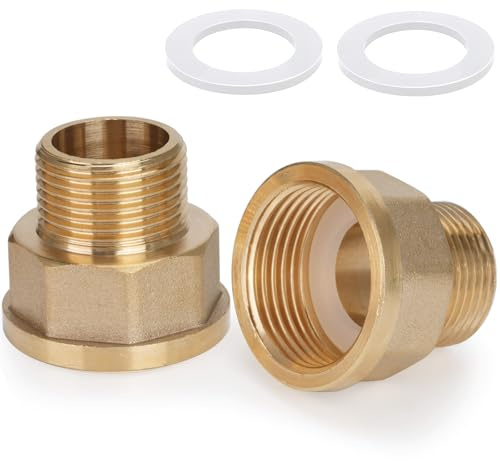 2 adaptadores AG/IG de latón 3/4 macho a 1 hembra | 1 hembra a 3/4 macho | Conversor de tubería duradero con sello de goma para agua/gas