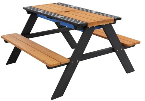 ML-Design - Seggiolini 2 in 1 con tavolo sabbia-acqua, legno massiccio, 2 vasche giardino, esterno, tavolo picnic