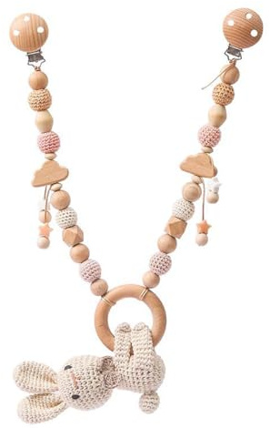 Ueiwffzo Kinderwagen Kette Baby Mobiles, Kaninchen Löwe Kinderwagenkette Aus Holz, Kinderwagen Kette Für Babys, Babymobile Kette Gehäkelt Kinderwagen Zubehör Spielzeug Für Babys (Kaninchen)