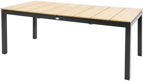 di volio Gartentisch ausziehbar 200-300 cm Aluminium für 12 Gäste Barleta | Kunstholzplatte, 2 Nivellierfüße, Klappsystem, 150 kg belastbar, UV-beständig, korrosionsbeständig, pflegeleicht