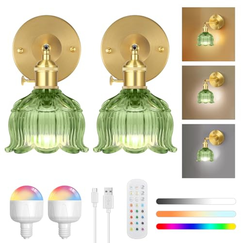 SERBASIC Led Wandleuchte Innen 2er mit Glühbirnen, Moderne Wandlampe Innen Akku Wandleuchte Dimmbar Lampe Wand Gold Wall Lamp Indoor für Schlafzimmer Wohnzimmer Treppenhaus Beleuchtung Korridor
