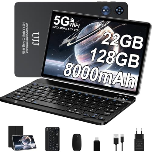 Android Tablette 10 Pouces Gemini AI, Tactile 22Go RAM+128Go ROM(TF 2To),8000mAh 5G+2.4G WiFi 6, Octa-Core, 2.0 Ghz, Widevine L1, GMS,Bluetooth 5.0, autonomie extra-longue, 5MP+8MP,Clavier+Souris-Noir