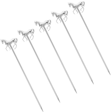 Healifty 5 Piezas Palillos Inoxidable Forma de Caballo Pinchos para Cócteles Decoración para Frutas y Aperitivos Varillas para Bebidas Fiestas