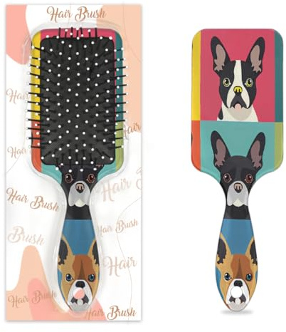 Mexpekil Spazzola districante colorata per capelli a forma di bulldog francese, spazzola per capelli bagnati e asciutti, per massaggi e massaggi, per ragazze e uomini
