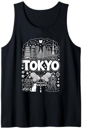 Tokio Japón Horizonte japonés Kanji Souvenir para viajeros Camiseta sin Mangas