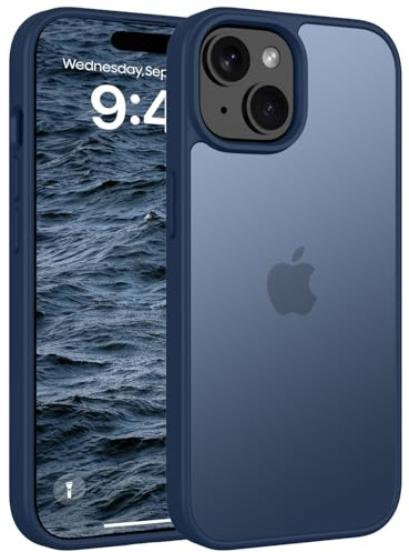 Andwing Matt Hülle für iPhone 15 6,1 Zoll Dunkelblau | Militärstandard FallSchutz Handyhülle,Mattierte Durchscheinende Rückseite Schutzhülle,Anti-Fingerabdruck Kratzfest Haltbar