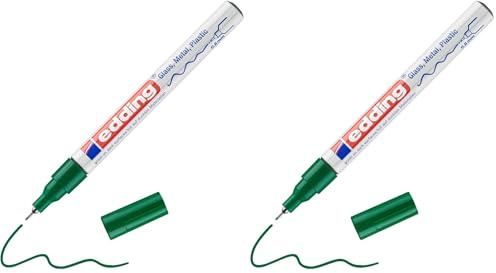 edding 780 Glanzlackmarker - grün - 1 Lackmarker - extra-feine Rundspitze 0,8 mm - Lackstift für Glas, Stein, Holz, Kunststoff und Papier - wasserfest, stark deckend, sehr dünn (Packung mit 2)