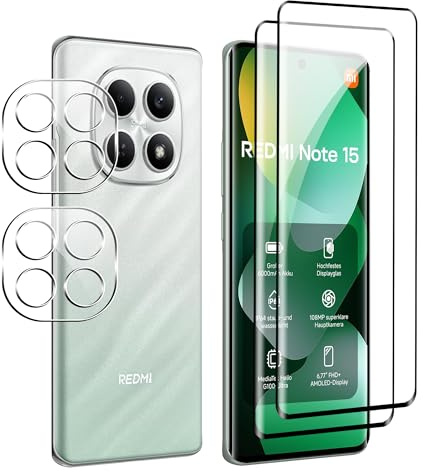 FDHYFGDY Vetro Temperato per Xiaomi Redmi Note 15 4G,【2+2】 Protezione Fotocamera e Pellicola Protettiva Vetro, Protezione Schermo Anti Graffio, Durezza 9H, Pellicola Schermo per Redmi Note 15 4G