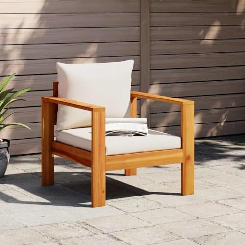 Frdhee Sala da giardino, mobili da balcone, divano da giardino Relax, poltrona da giardino con cuscino, in legno massiccio di acacia, per balcone, terrazza, piscina, resistente alle intemperie