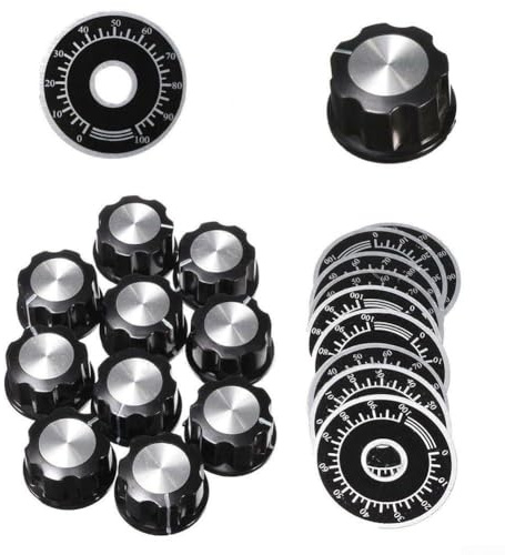 Potentiometerknöpfe mit 0–100 Skala, 10 Stück, Drehknopf für 6 mm Schaft, Metall-Zeigerkappe für DIY-Elektronik, Synthesizer und Audio-Projekte