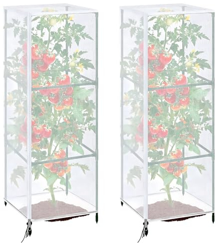 Tomaten Rankhilfe Schutznetz, 150 cm x 45 cm Insekten und Vogelschutznetz für Tomatenkäfig mit Reißverschluss und Kordelzug, Schutznetz für Tomatenspalier zum Schutz von Pflanzen Blumen (2 Stück)