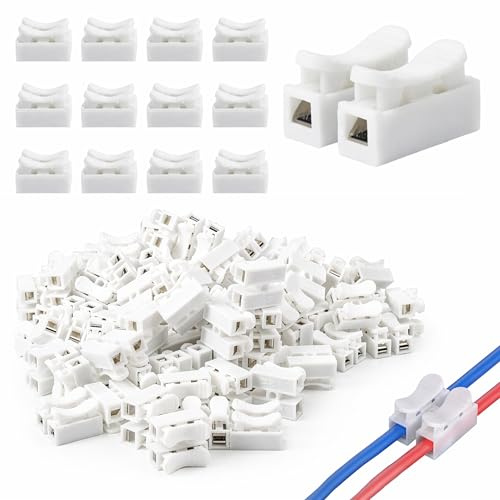 100 Pcs CH2 Electrical Wire Connectors, 2-Pin Spring Wire Connectors, Block Connectors for Wiring, Terminal Block Electrical Connector, Electric Cable Connectors Clamp, Quick Terminals Connector Block