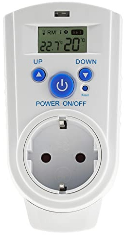 ChiliTec Eluttagstermostat ST-35 digitalt uttag med temperaturregulator, mellankontakt, 230 V, termostat för uppvärmning, fläkt, infraröd uppvärmning, kylmaskiner