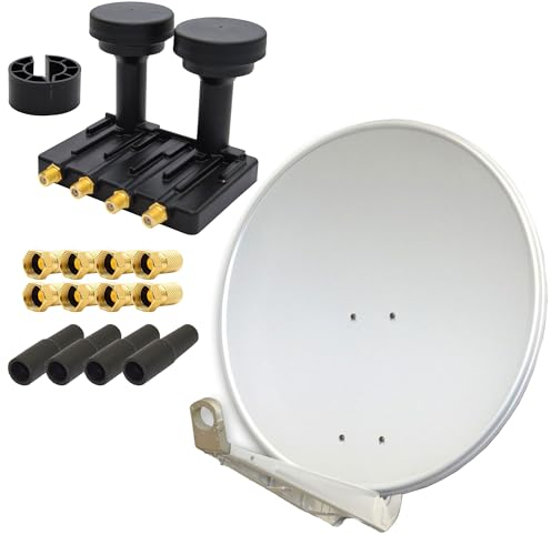 Premium X DELUXE85 Aluminium 85cm Digital SAT Schüssel Spiegel in Hellgrau + Monoblock Quad PXMB-6Q LNB 0,1dB Astra 19,2° Hotbird 13° + 4X Gummitülle 8X F-Stecker