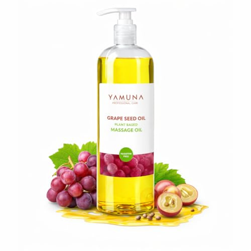 YAMUNA NATURAL BEAUTY Massageöl, 100% pflanzlich, Naturkosmetik aus Ungarn. Professionelles Öl – frei von Paraffin und Parabenen für eine erfrischende Massage.Gratis Spender!(1000 ml, Traubenkernöl)
