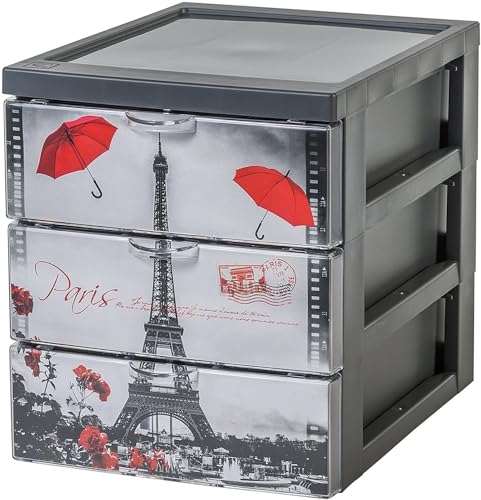 Iris Ohyama Kunststoff-Schubladenbox, 5 Tiefe Schubladen, Paris-Design, stilvolle Schubladen, A5 Format, Accessoire-Organizer, für Büro, Badezimmer, Kosmetik, BPA-frei, Truhe, Turm, SCF-A5