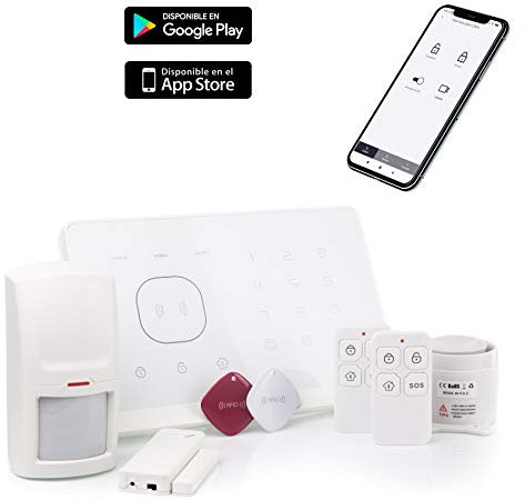 APC Sistema di allarme M2G wireless GSM, 2 schede RFID, servizio + garanzia, voce APP e manuale in spagnolo, 99 zone, batterie incluse, 433 MHz, App gratuita iOS/Android