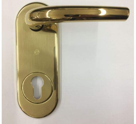 KIT COMO SECUREMME PLACCA+MANIGLIA OTTONE LUCIDO SINGOLA PER PORTA BLINDATA Q8 FORO CILINDRO EUROPEO PZ 1