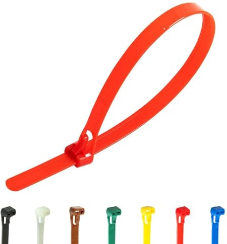 Gocableties 100 Pack of 250mm x 7.6mm Reusable Cable Ties, Heavy Duty Red Releasable Cable Ties, 10 Premium Tie Wraps, Strong Nylon Zip Ties