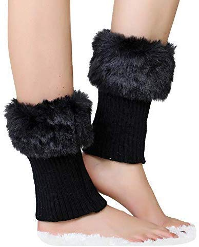 Guêtres Courtes Hiver Jambière Legging Chaud Chaussettes Mi-montante Tricoté Crochet Thermique Bas Jambières Collants Sous Bottines Fausse Fourrure Chaussette de Bottes Elastique Manche de Jambe