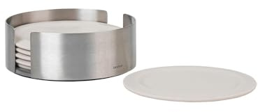 blomus -LARETO- Set aus 6 Silikon-Untersetzern, sanfter Beigeton, inkl. Edelstahlhalter, Farbe Moonbeam (64065), Cremefarben