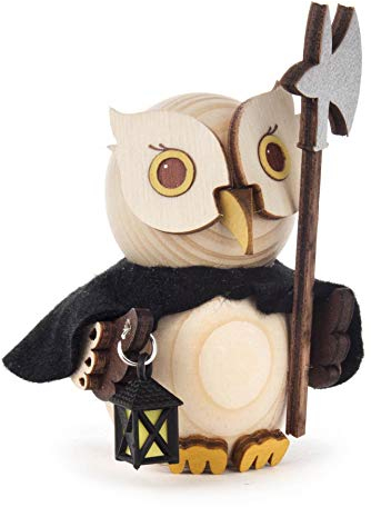 Kuhnert Minieule Nachtwächter Dekofigur Original Erzgebirge Handarbeit Holzfigur Eule in modernem Design Sammlerfigur Eule Dekorationsfigur Mini-Eule
