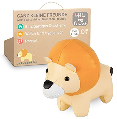 Little Big Friends Kleine Freunde | Rasselspielzeug | Spezielles Stofftier | Leicht zu reinigen | Jackson der Löwe