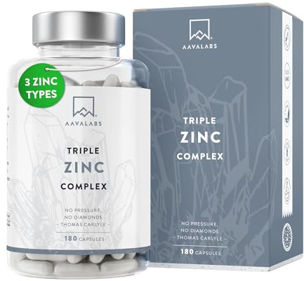 Zinc 25mg + Vitamine C - Triple Zinc Complement Alimentaire Haute Puissance Formule à Spectre Complet Vitamine C Zinc 3 Formes: Zinc Picolinate, Zinc Bisglycinate + Monomethionine - 180 Capsules