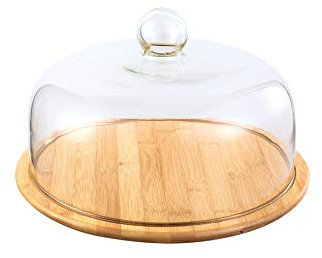 FJSC Alzata per Torta con Cupola in Vetro - Alzata per Torta Rustica con Base in Legno E Coperchio in Vetro - Espositore per Torta con Cupola Grande