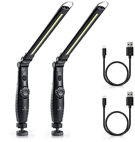 ORHOMELIFE Rechargeable LED Work Light - 750 Lumens Foldable LED Flashlight Handheld Cordless Work light with Magnetic Base, 360°Rotate, Power Indicator for Car Repair, Garage, Household (2 Pack)