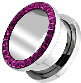 Piercingfaktor Flesh Ohr Tunnel Piercing mit Kristallen und Ferido Epoxy Schutzschicht