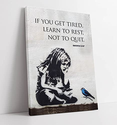 Leinwanddruck, Motiv: Banksy Girl, blauer Vogel, Porträt, gerahmt, 60 x 40 cm