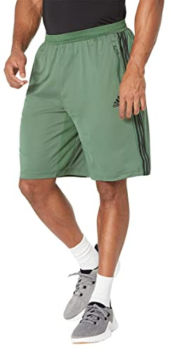 adidas Pantalones cortos de 3 rayas diseñados para hombre, Óxido verde/Negro, Small