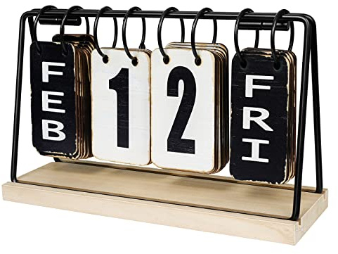 EruiYin Calendario de escritorio de madera 20222023, calendario vintage perpetuo con pantalla grande, calendario diario de escritorio rústico, accesorios de escritorio para decoración del hogar