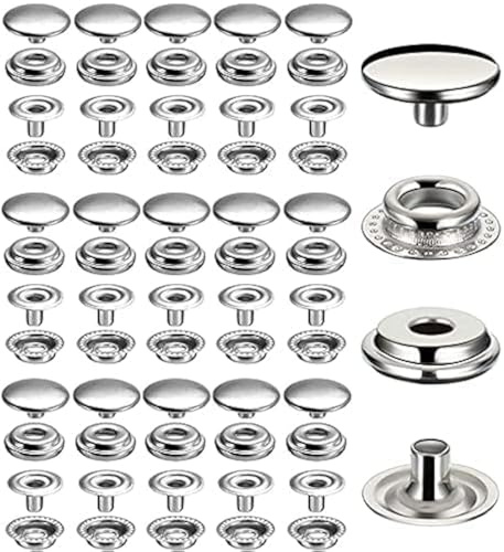 BetterJonny Druckknopf-Set, 15 mm, robuster Canvas-Druckknopf, Edelstahl, für Bootstasche, Leder, Basteln, 240 Stück