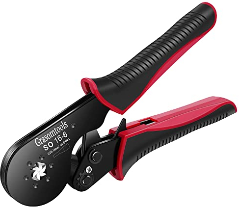 Sechskant-Crimper,Grasomtools SO 16-6 Selbsteinstellende Crimpzange und Sechskant-Draht-Crimper für 28-5 AWG/0,5-16 mm² Bootlace Kabelendhülsen