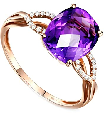 Lieson Verlobungsringe Damen, 18K Rotgold Ring für Damen Unendlichkeit mit Amethyst Hochzeitsring Rosegold Eheringe mit Diamant Echt Große 54 (17.2)