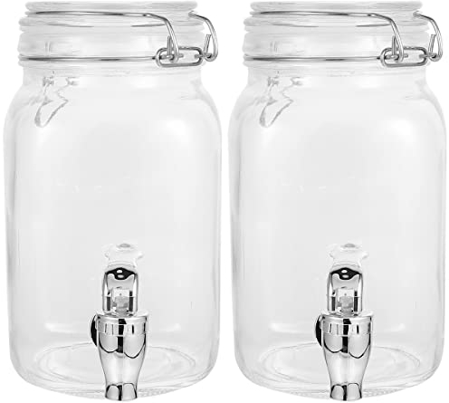 Cabilock pcs Drink Dispenser for Parties Glass Beverage DispenserWith Spigot and Handle Trigger Locking Clamp Water Dispenser Container for Parties, Weddings, Lemonade Laundry Detergent 2 1L