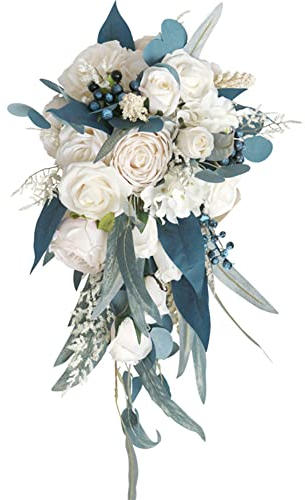 LICHENGTAI Brautstrauß Wasserfall Blumensträuße Handgemachter Romantischer Hochzeitsstrauß für Hochzeit Brautjungfer Hochzeitsdekoration Rosensträuße Hochzeitsfeier Dekoration