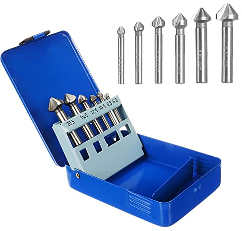 FENGQ Kegelsenker Set, 90° Kegelsenker Satz HSS Senker Set Ø 6,3-20,5mm, Kegel und Entgratsenker-Satz, Senker Bohrer Senkbohrer Satz, DIN 335-C, in Metallbox