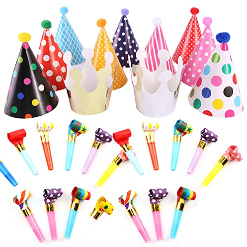 Osuter Cappellini Festa Compleanno, Cappellino in Carta con Fischietti Cappello di Carta Cono Colorati Cappello Festa Compleanno per Bambini Feste di Compleanno (stile 1)