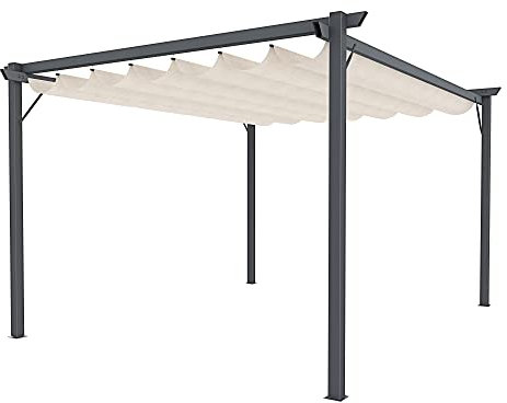 Pergola Gazebo Giardino Telo Retrattile Pergolato Impermeabile Richiudibile Struttura In Acciaio Terrazzo Balcone Veranda Patio Piscina Esterno Design Moderno Elegante Beige (3 x 3 M)