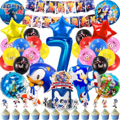 Heartsking Kindergeburtstag Deko 7 jahre, 44 Stück Geburtstag Party Set Luftballon Geburtstag Kinder Geburtstag Deko mit Tortendeko,Happy Birthday Banner, Folien Luftballons für Mädchen Junge