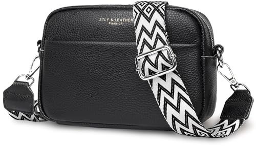 Borsa a Tracolla Donna Vera Pelle Piccola Crossbody Bag Moda Borsa Mano Con Tracolla Ampia Regolabile e Rimovibile, Nero