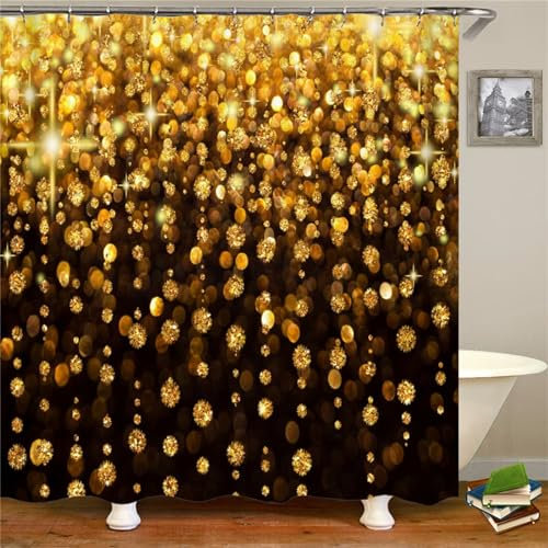 Guofuos Duschvorhang Goldener Punkt 90x90cm Duschvorhäng Anti Schimmel,Wasserabweisend Stoff Duschrollo Waschbar,3D Draussen Bad Vorhang Schnell Trocknend,Badewanne Badezimmer Decor Vorhänge