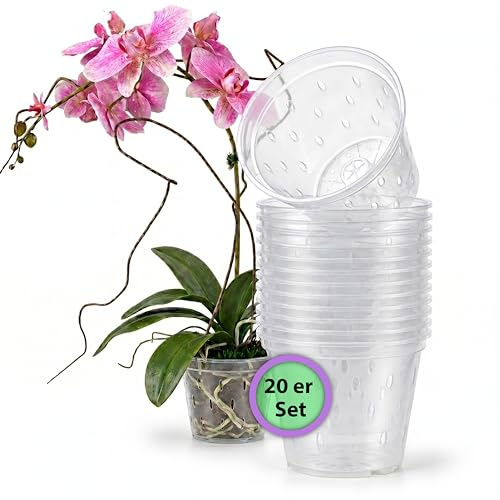 Garten lux Juego de 20 macetas para orquídeas Transparentes, diámetro 11 cm, Altura de 8 cm, de plástico con Agujeros, para orquídeas para Interiores, 0,55 L