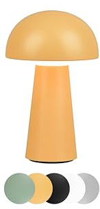 lightling Lennox Tischlampe kabellos, Akku Tischleuchte, LED Nachttischlampe, Nachtlicht, Pilz Lampe Deko, dimmbar in 4 Stufen, aufladbar via USB, Indoor & Outdoor, Gelb, 14 x 22 cm